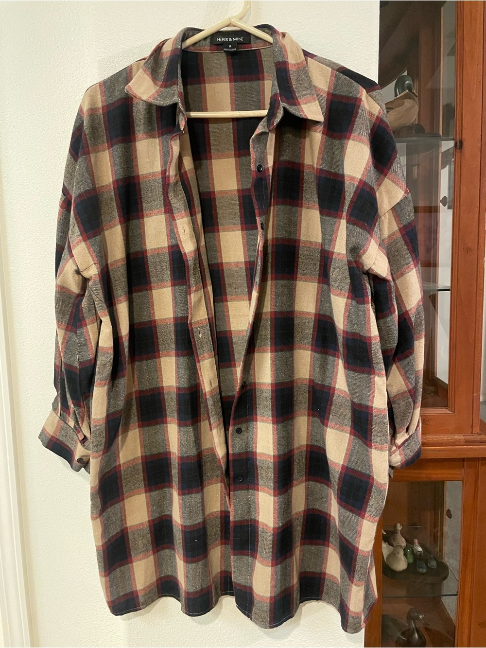 Hers & Mine Beige Plaid Button-Down Shirt Dress